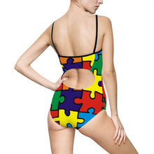 Load image into Gallery viewer, Rainbow Puzzle Piece Women's One-piece Swimsuit