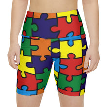 Load image into Gallery viewer, Rainbow Puzzle Piece Women's Biker Shorts