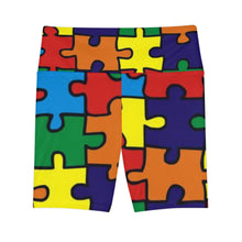 Load image into Gallery viewer, Rainbow Puzzle Print Women's Workout Shorts — Colorful Autism Awareness Activewear