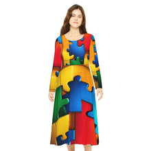 Load image into Gallery viewer, Super Hero Puzzle Piece Women's Long Sleeve Flowing Dress