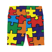 Load image into Gallery viewer, Rainbow Puzzle Print Women's Workout Shorts — Colorful Autism Awareness Activewear