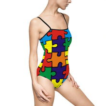 Load image into Gallery viewer, Rainbow Puzzle Piece Women's One-piece Swimsuit