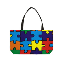 Load image into Gallery viewer, Rainbow Puzzle Piece Weekender Tote Bag