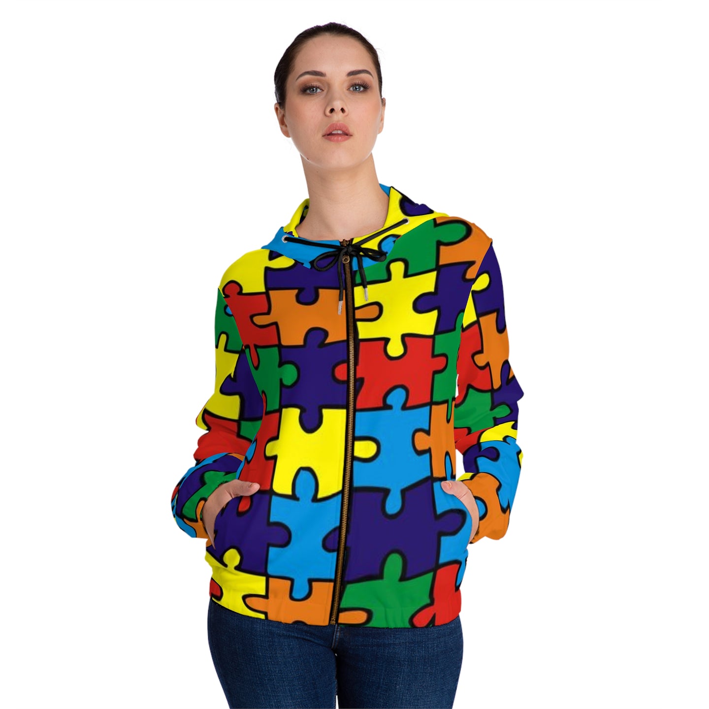 Rainbow Puzzle Piece Women’s Full-Zip Hoodie