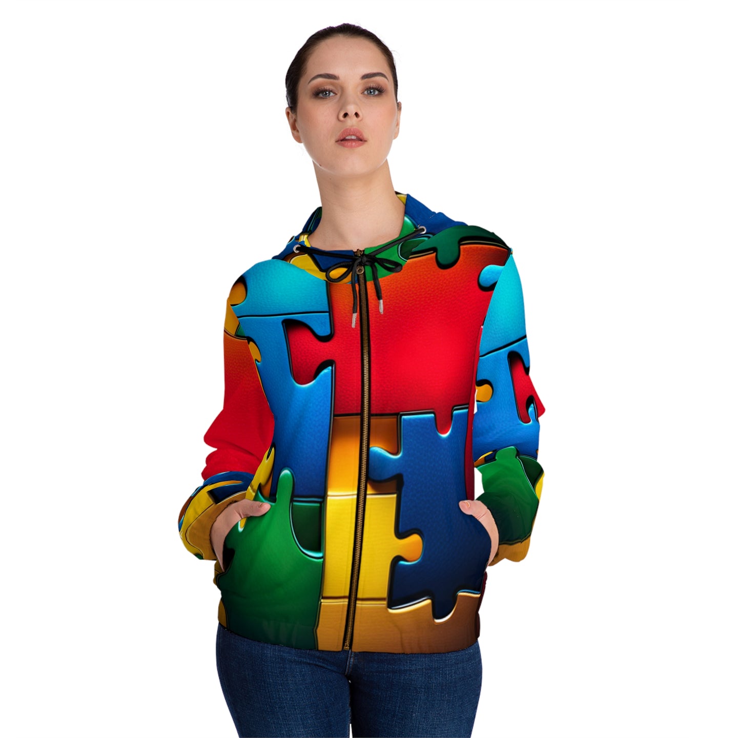 Super Hero Puzzle Piece Women’s Full-Zip Hoodie