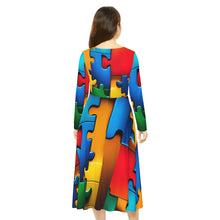 Load image into Gallery viewer, Super Hero Puzzle Piece Women&#39;s Long Sleeve Flowing Dress
