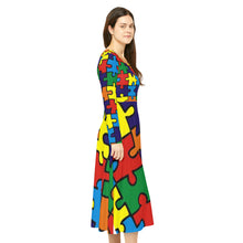 Load image into Gallery viewer, Rainbow Puzzle Piece Women&#39;s Long Sleeve Flowing Dress
