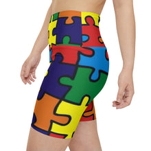Load image into Gallery viewer, Rainbow Puzzle Print Women's Workout Shorts — Colorful Autism Awareness Activewear
