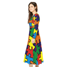 Load image into Gallery viewer, Rainbow Puzzle Piece Women&#39;s Long Sleeve Flowing Dress
