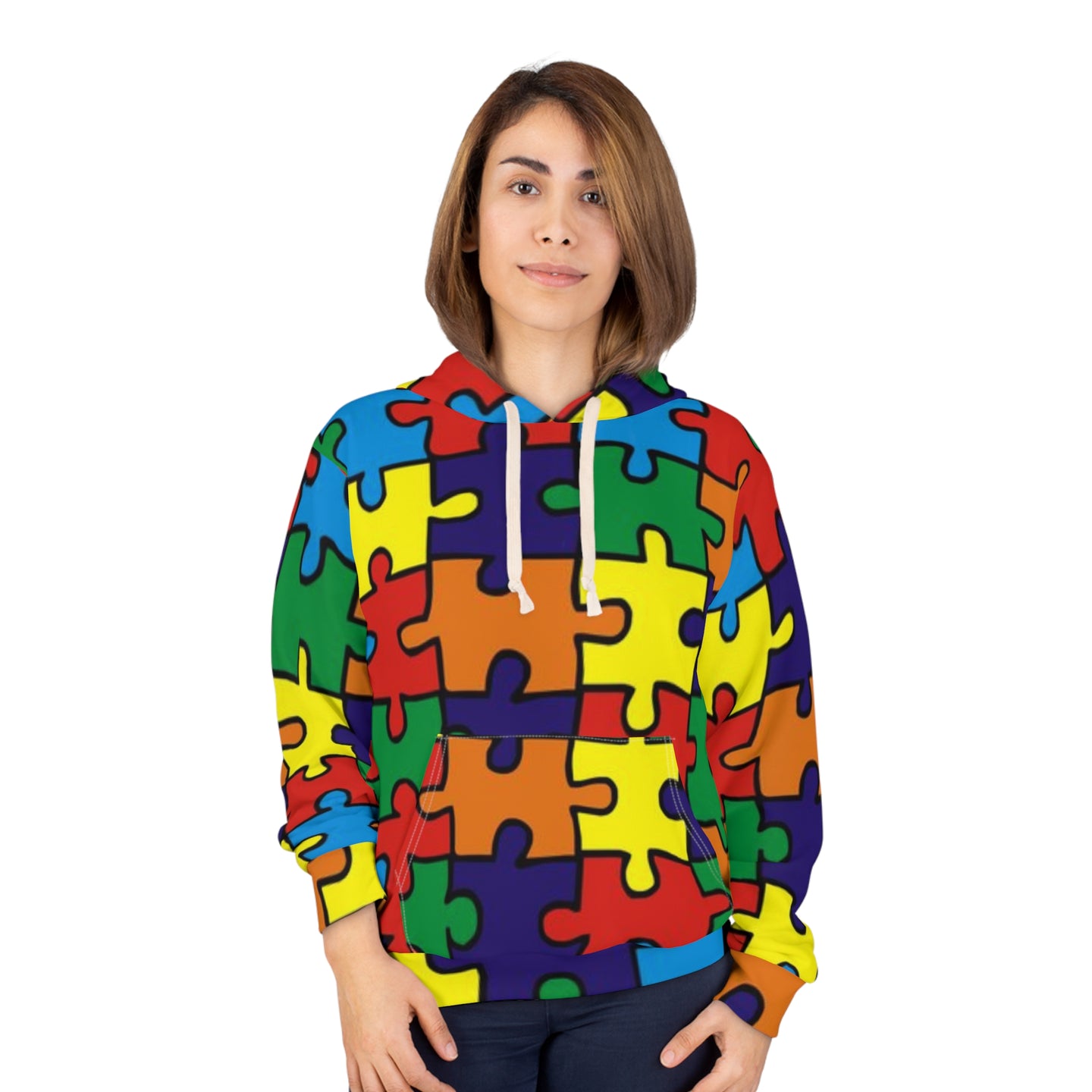 Unisex Rainbow Puzzle Piece Pullover Hoodie