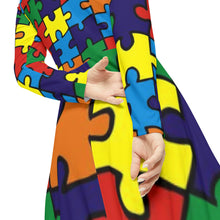 Load image into Gallery viewer, Rainbow Puzzle Piece Women&#39;s Long Sleeve Flowing Dress
